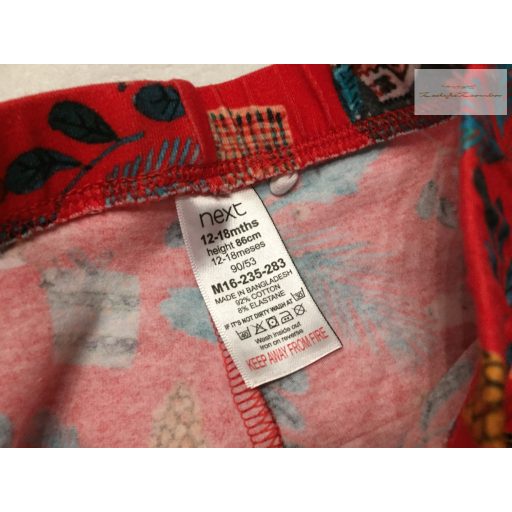 Next 12 - 18 hó 86 cm piros, rénszarvas-fenyő - gömb mintás pamut lány  legging -újszerű,hibátlan - karácsonyi