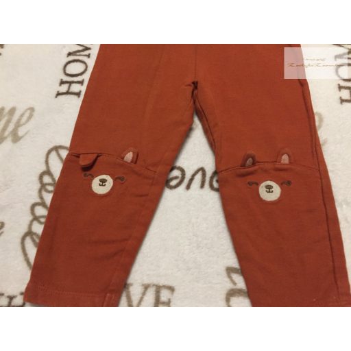 C§A 9-12 hó 80 cm barna, térdein maci fej mintás pamut fiú legging - újszerű,hibátlan