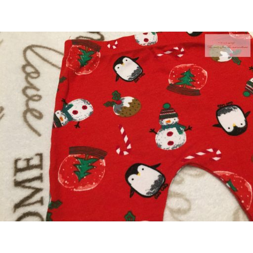 Fred§Flo 9-12 hó 74-80 cm hóember-pingvin mintás pamut karácsonyi legging -újszerű,hibátlan
