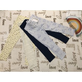   George 4  - 5  év 104 - 110  cm  kék- -csíkos-nyuszi és virágmintás pamut lány  legging szett 4 db   új, címkés