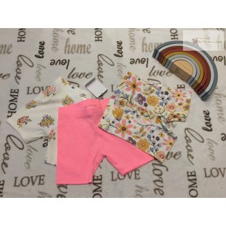   Next 3-4 év 104 cm  virágmintás  - pink pamut lány rövid legging szett 3 db - új, címkés