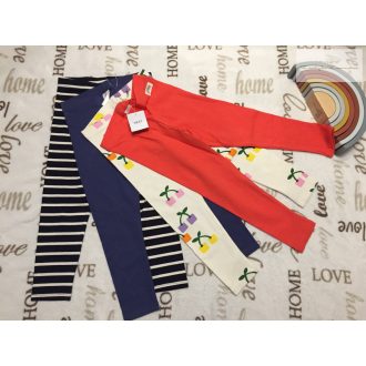   Next 4-5 év 110 cm kék, piros, csíkos és gyümölcs mintás pamut lány legging szett 4 db - új, címkés