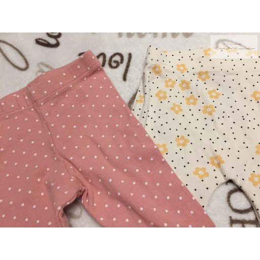 George 3-6 hó 62-68 cm pöttyös - virágmintás bordázott pamut lány legging szett 3 db -  -újszerű,hibátlan