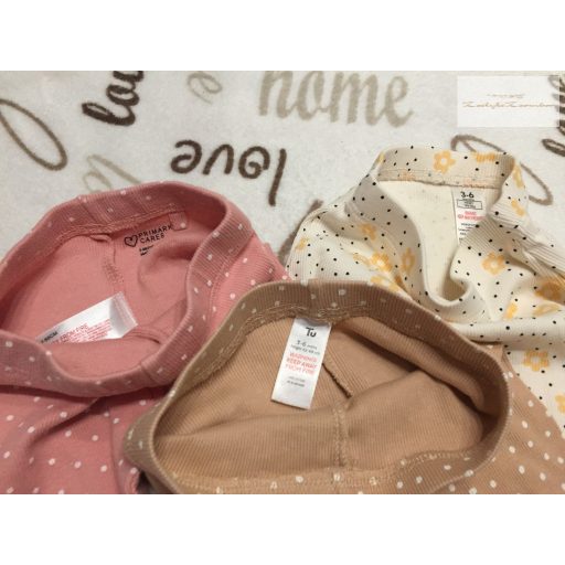 George 3-6 hó 62-68 cm pöttyös - virágmintás bordázott pamut lány legging szett 3 db -  -újszerű,hibátlan