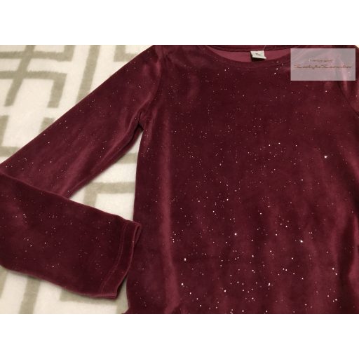 TU 9 év 134 cm bordó - ezüst csillógós puha plüss lány body/ mez - új, csak lecímkézve