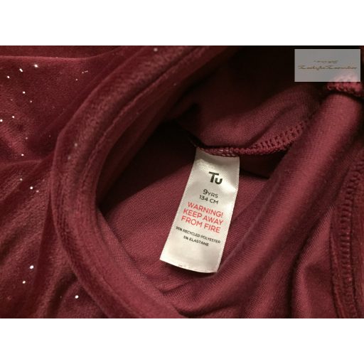 TU 9 év 134 cm bordó - ezüst csillógós puha plüss lány body/ mez - új, csak lecímkézve