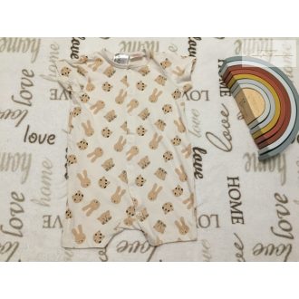  H§M 12 - 18 hó 86 cm bézs, világos barna nyuszi - tigris-cica  fej mintás vékony pamut napozó/ playsuit - újszerű,hibátlan