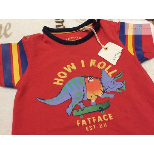 Fatface 6 - 9 hó 68-74 cm piros, dinó  mintás pamut fiú napozó -új, címkés