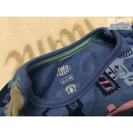 Fred§Flo up to 3 month 62 cm kék,  színes markoló mintás pamut fiú napozó - újszerű,hibátlan