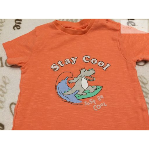 M§S 9-12 hó 74-80 cm Stay Cool feliratos, dinó mintás pamut fiú napozó-újszerű,hibátlan