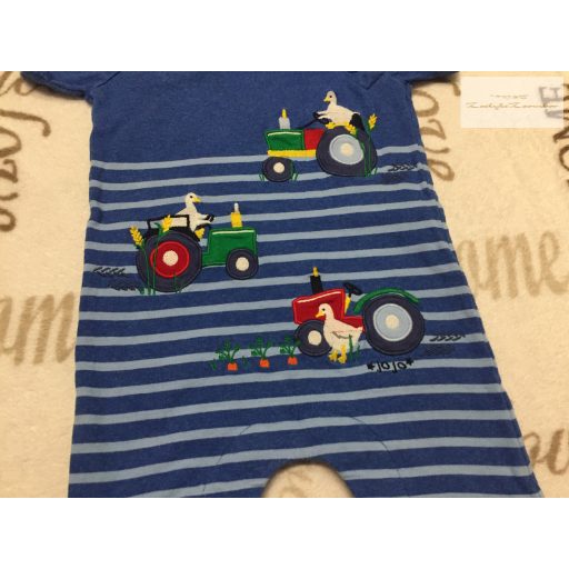 Jojo Maman Bébé 3- 6 hó 62-68 cm kék csíkos, traktor-liba mintás  pamut fiú napozó - újserű,hibátlan