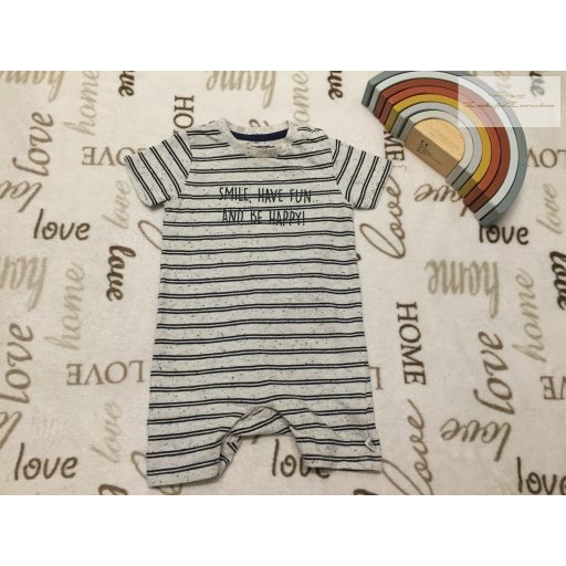 F§F 12  - 18 hó 80-86  cm   szürke csíkos - melíros-feliratos pamut fiú napozó- újszerű, hibátlan