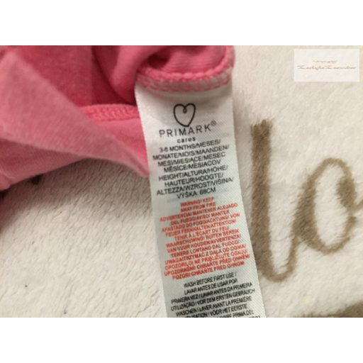 Primark 3-6 hó 62-68 cm cipzáros, rózsaszín, feliratos pamut lány napozó -újszerű,hibátlan