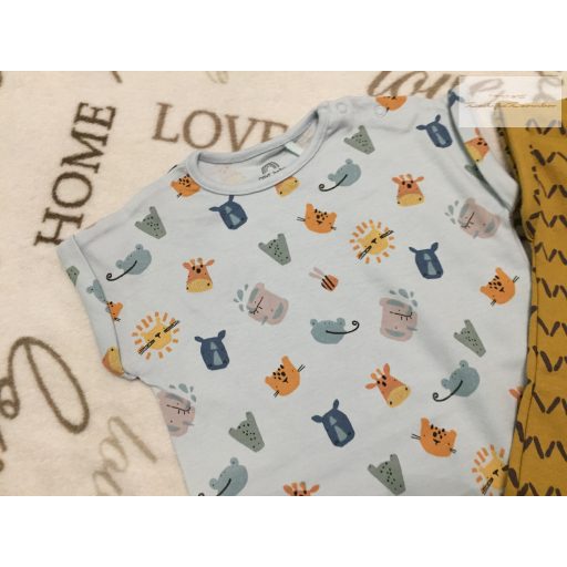 Next 3-6 hó  68 cm  kék - mustársárga, állat mintás pamut fiú  napozó szett-új, címkés-lecímkézett