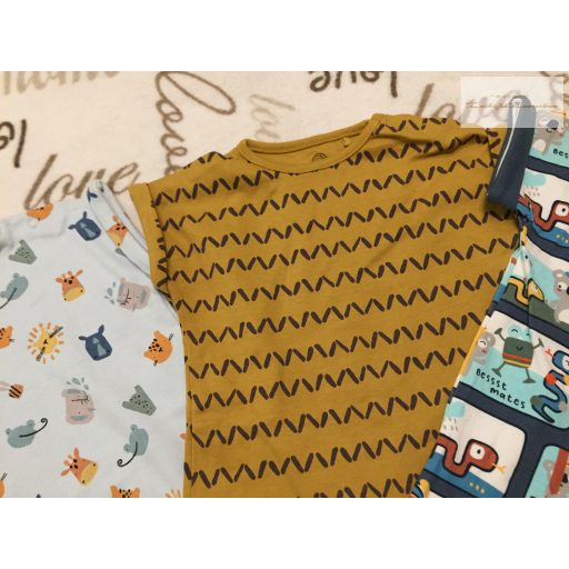 Next 3-6 hó  68 cm  kék - mustársárga, állat mintás pamut fiú  napozó szett-új, címkés-lecímkézett
