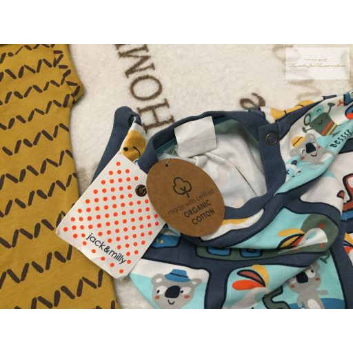 Next 3-6 hó  68 cm  kék - mustársárga, állat mintás pamut fiú  napozó szett-új, címkés-lecímkézett