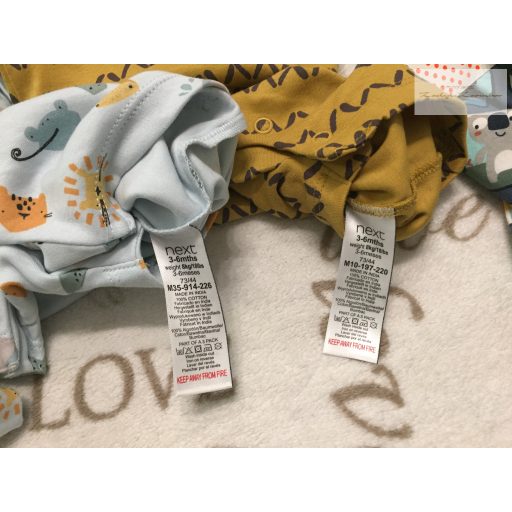 Next 3-6 hó  68 cm  kék - mustársárga, állat mintás pamut fiú  napozó szett-új, címkés-lecímkézett