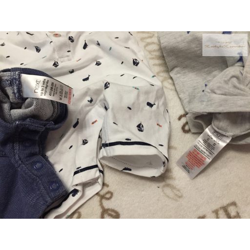 Next, F§Fup to 3 month 6 kg  feliratos-csillag mintás-hajó mintás pamut fiú napozó szett 3 db -újszerű,hibátlan