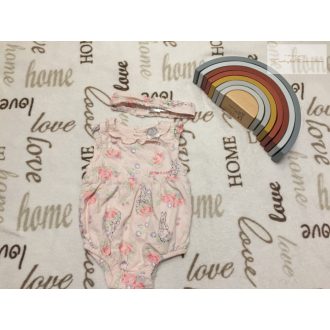   TU 0 -3 hó 56-62 cm Peter Rabbit és virágmintás vékony lány playsuit/ napozó fejpánttal -- új, csak lecímkézve