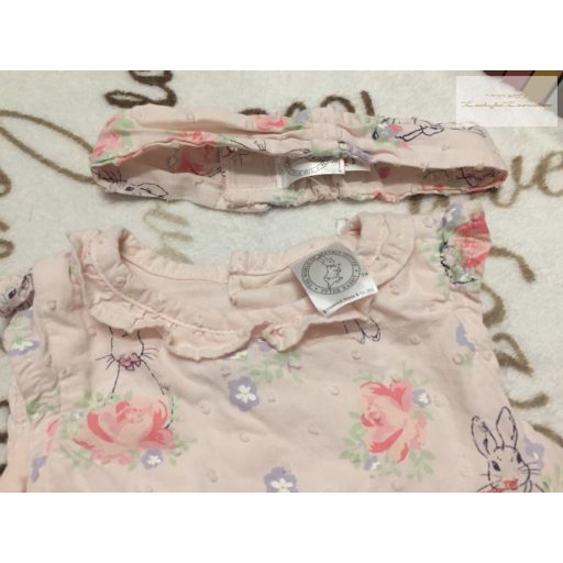 TU 0 -3 hó 56-62 cm Peter Rabbit és virágmintás vékony lány playsuit/ napozó fejpánttal -- új, csak lecímkézve