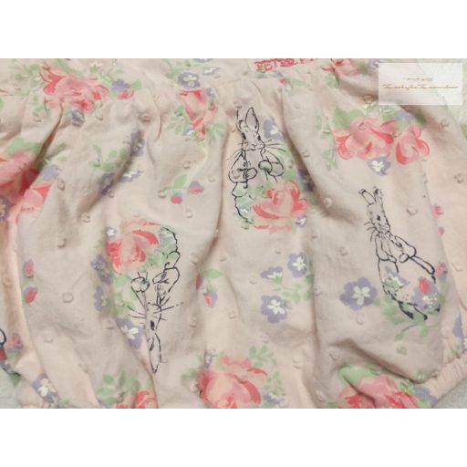 TU 0 -3 hó 56-62 cm Peter Rabbit és virágmintás vékony lány playsuit/ napozó fejpánttal -- új, csak lecímkézve