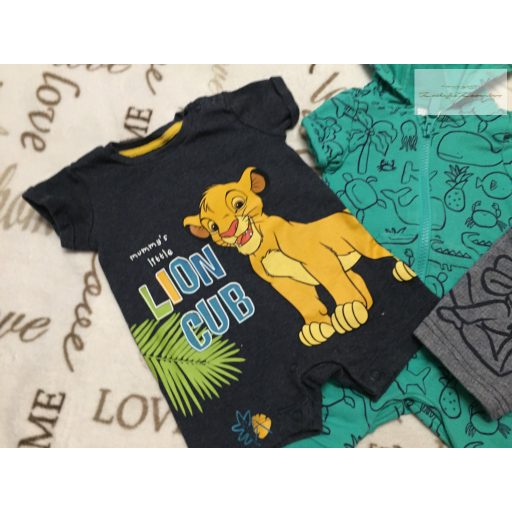 Disney, Next  0-3 hó 56-62 cm Simba- Micimackó-krokodil mintás pamut fiú  napozó/ kantáros tövidnadrág szett 3 db- újszerű,hibátlan