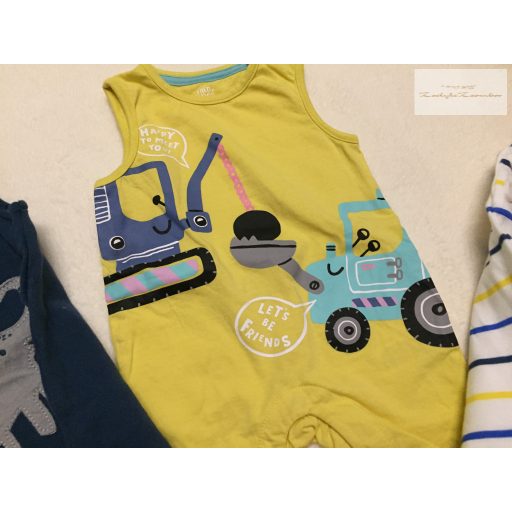 M§S, Mothercare 0 - 3 hó  6 kg 62 cm  munkagép -állat mintás pamut  fiú napozó szett 3 db újszerű, hibátlan