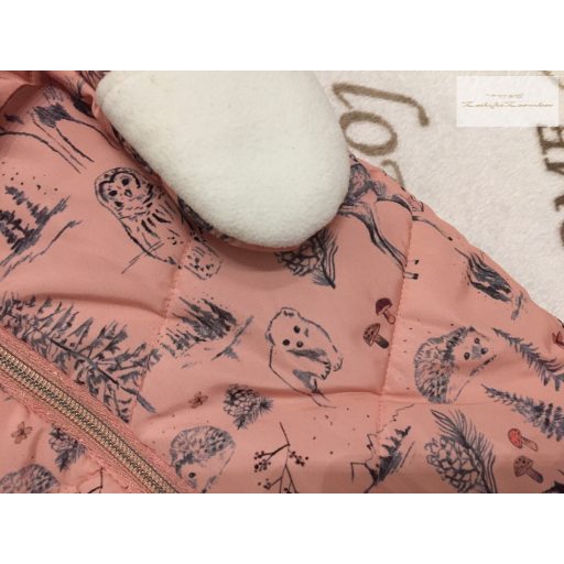 Mantaray 3-6 hó 62-68 cm rózsaszín, erdei állat mintás polár béléses lány téli overál/ overall - újszerű,hibátlan