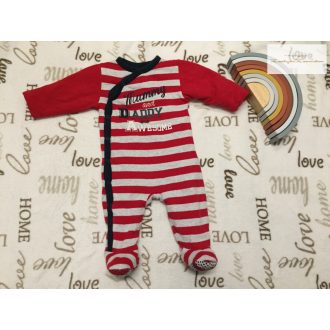   Mothercare. 6-9 hó 9 kg piros csíkos, Daddy... feliratos vatelin béléses vastag rugdalózó/ overál/ hálózsák-újszerű,hibátlan