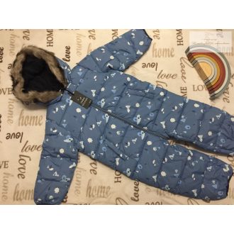   Next 3-4 év 104 cm világoskék, állat mintás vastag polár béléses- orkán téli fiú overál/overall  - új, címkés
