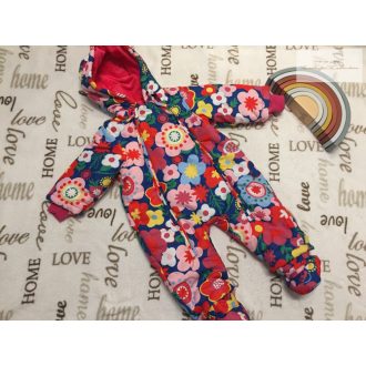   Kid'sBett 9-12 hó 74-80 cm színes virágmintás, polár béléses dupla cipzáros lány téli overál/ overall - újszerű,hibátlan