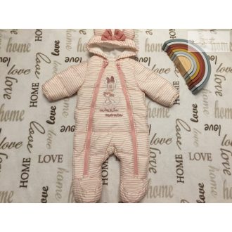   Disney at Primark 3-6 hó 62-68 cm rózsaszín csíkos, Minnie mintás polár béléses lány téli overál/ obverall-új, átnőtt, csak lecímkézve