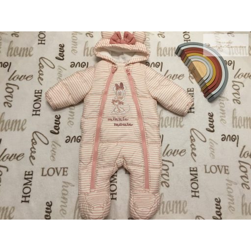 Disney at Primark 3-6 hó 62-68 cm rózsaszín csíkos, Minnie mintás polár béléses lány téli overál/ obverall-új, átnőtt, csak lecímkézve