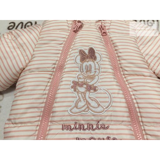 Disney at Primark 3-6 hó 62-68 cm rózsaszín csíkos, Minnie mintás polár béléses lány téli overál/ obverall-új, átnőtt, csak lecímkézve