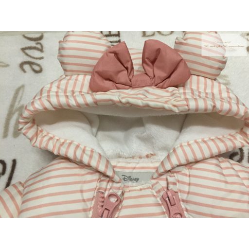 Disney at Primark 3-6 hó 62-68 cm rózsaszín csíkos, Minnie mintás polár béléses lány téli overál/ obverall-új, átnőtt, csak lecímkézve