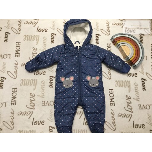 Bluezoo 3-6 hó 62-68 cm kék, rózsaszín  pöttyös, kisegér mintás lány téli overál/ overall - új, csak lecímkézve