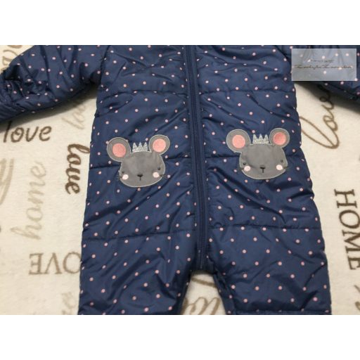 Bluezoo 3-6 hó 62-68 cm kék, rózsaszín  pöttyös, kisegér mintás lány téli overál/ overall - új, csak lecímkézve