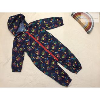  Mothercare 9-12 hó 80 cm kék, színes markoló mintás fiú esőoverál/ overall -újszerű,hibátlan