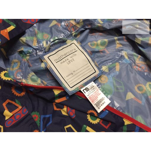 Mothercare 9-12 hó 80 cm kék, színes markoló mintás fiú esőoverál/ overall -újszerű,hibátlan