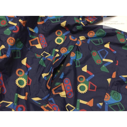 Mothercare 9-12 hó 80 cm kék, színes markoló mintás fiú esőoverál/ overall -újszerű,hibátlan