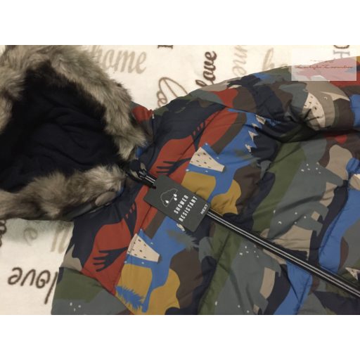 Next 6-7  év 122 cm többszínű, erdei állat mintás polár béléses vastag téli fiú overál/ overall- új, címkés