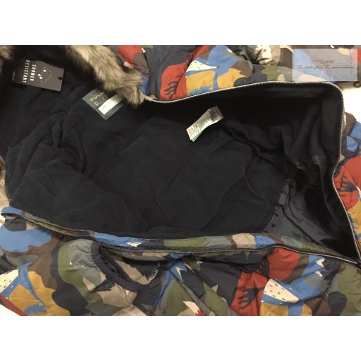 Next 6-7  év 122 cm többszínű, erdei állat mintás polár béléses vastag téli fiú overál/ overall- új, címkés