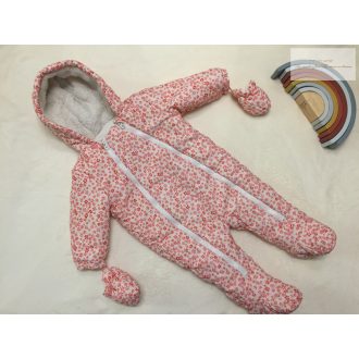   F§F 6-9 hó 74 cm 9 kg virágmintás végig polár béléses lány téli overál/ overall -újszerű, hibátlan