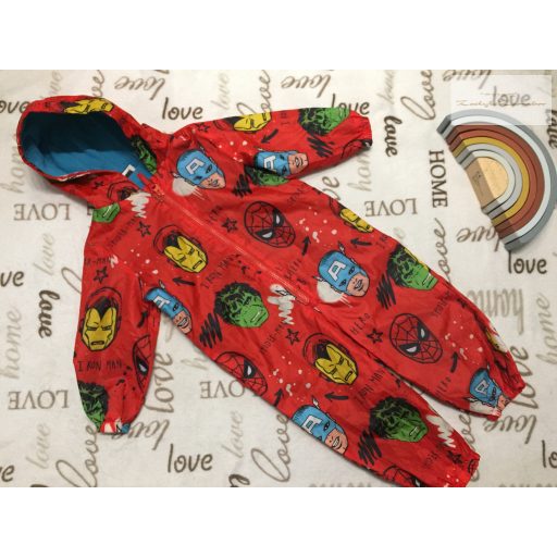 Marvel at George 18  - 24 hó  86 - 92 cm piros, Superhősök mintás dupla orkán fiú esőoverál/ overall - újszerű,hibátlan