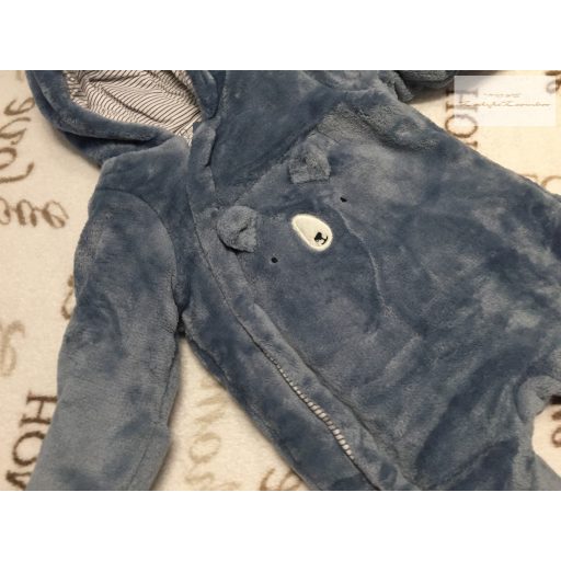 Mothercare 1-3 hó 6,5 kg kék maci fej mintás puha plüss pamut béléses fiú overál/ overall újszerű,hibátlan