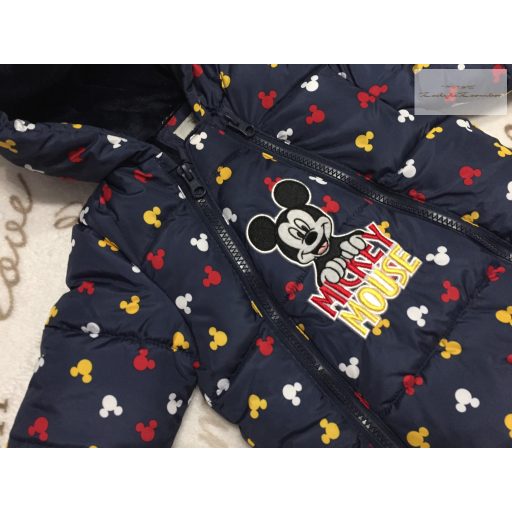 Disney 6-9 hó  68 - 74 cm kék, színes Mickey fej mintás polár bélelt fiú téli overál/ overall - újszerű, hibátlan