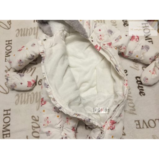 George 6-9 hó 68-74 cm süni-róka-bagoly mintás törzs részen bélelt lány téli overál/ overall újszerű, hibátlan