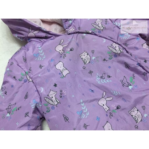 Mini Club 9-12 hó 74-80 cm lila, nyuszi - róka-kisegér mintás polár béléses lány téli overál/ overall- újszerű, hibátlan
