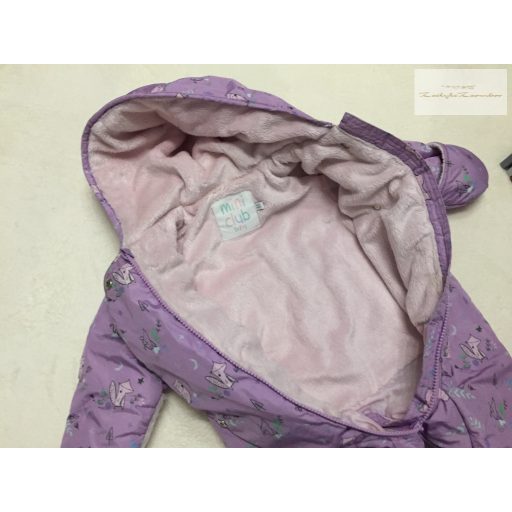 Mini Club 9-12 hó 74-80 cm lila, nyuszi - róka-kisegér mintás polár béléses lány téli overál/ overall- újszerű, hibátlan