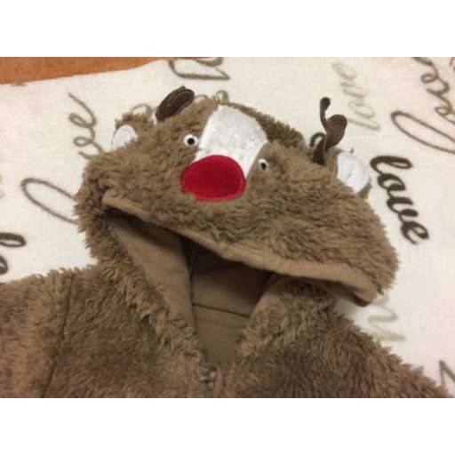 Mothercare 6-9 hó 9 kg  barna - fehér  rénszarvas fej mintás fiú overall/ overál -kezeslábas